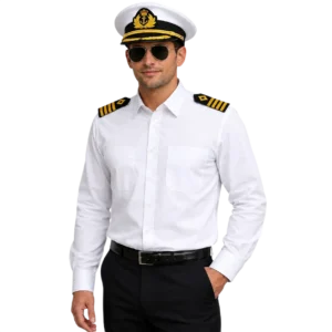 Merchant Navy Premium White Shirt 100% Cotton With Shoulder Strap - Full Sleeves