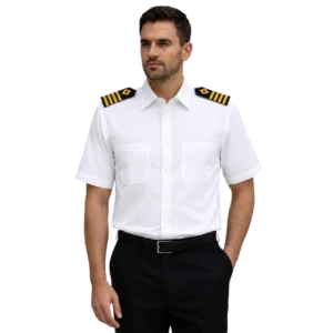 Merchant Navy Premium White Shirt 100% Cotton With Shoulder Strap - Half Sleeves