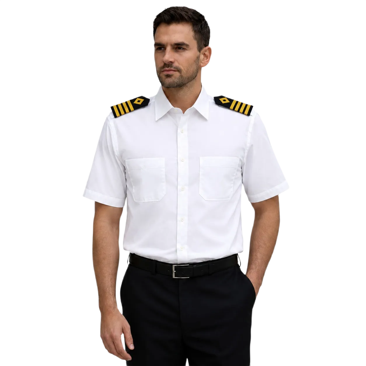 Merchant Navy Premium White Shirt 100% Cotton With Shoulder Strap - Half Sleeves