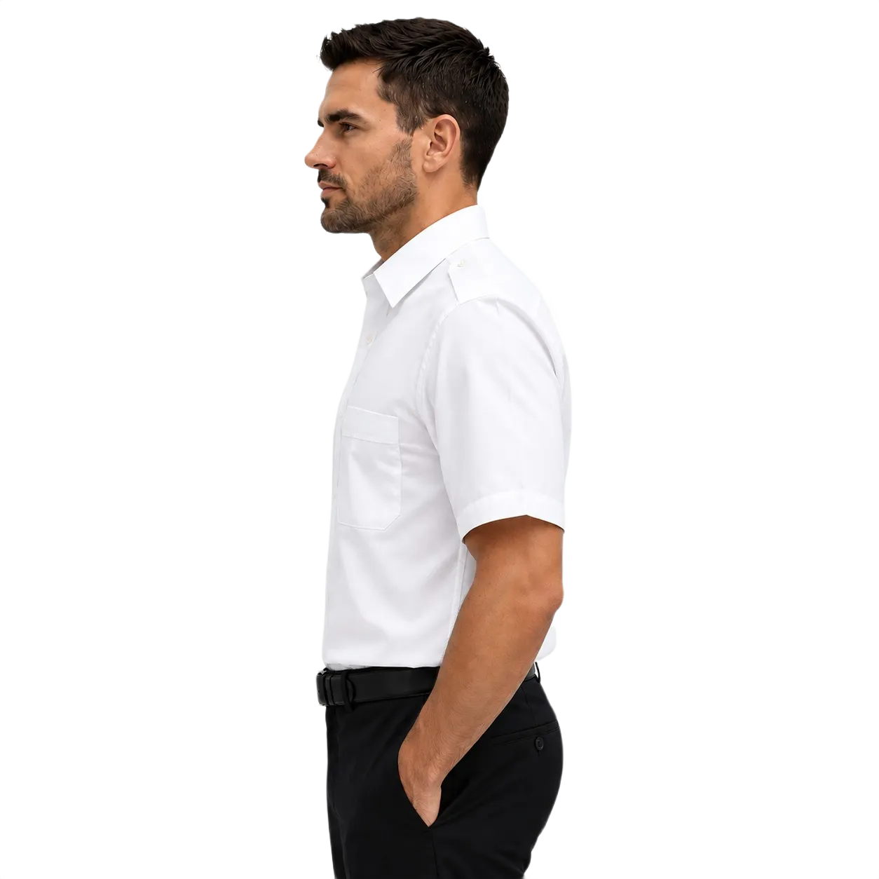 Merchant Navy Premium White Shirt 100% Cotton With Shoulder Strap - Half Sleeves - Image 3
