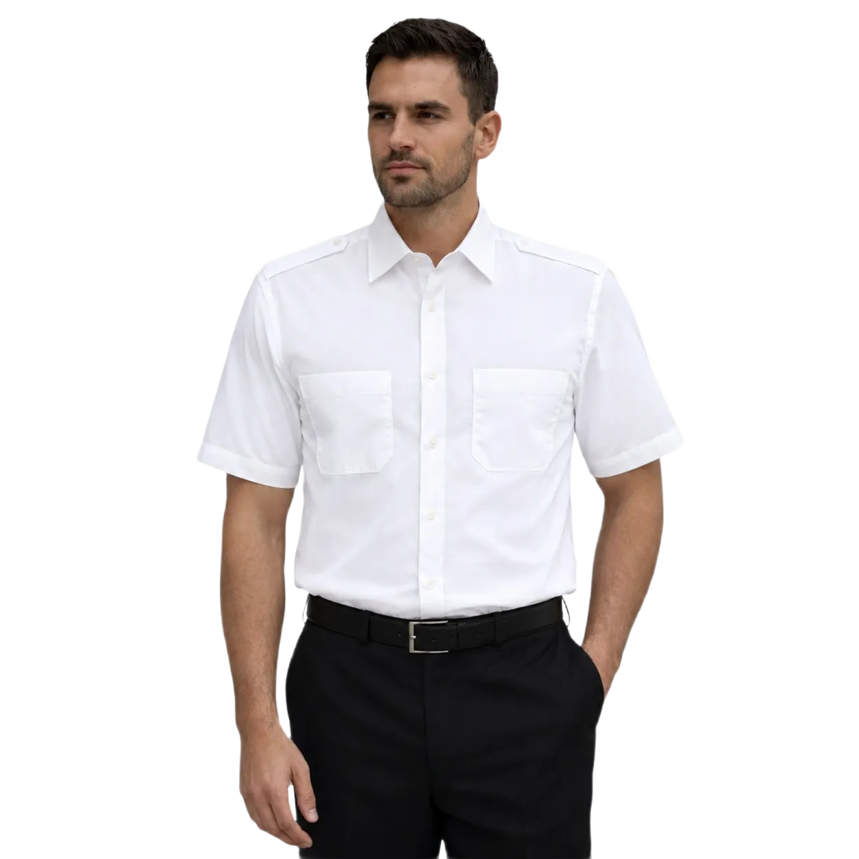 Merchant Navy Premium White Shirt 100% Cotton With Shoulder Strap - Half Sleeves - Image 2