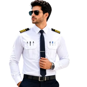 JAHAAZI Premium Airline/Pilot/Merchant Navy Shirt 100% Cotton | shoulder Strap | Pen Holder