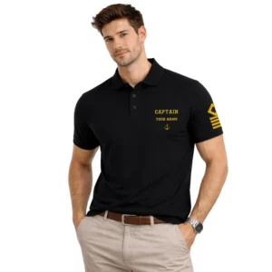 Captain polo t-shirt with chest and sleeves embroidery